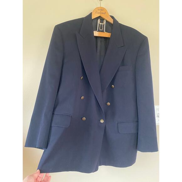 Oscar De La Renta Navy Double Breasted Blazer Tailored Jacket Sport Coat Vtg 46